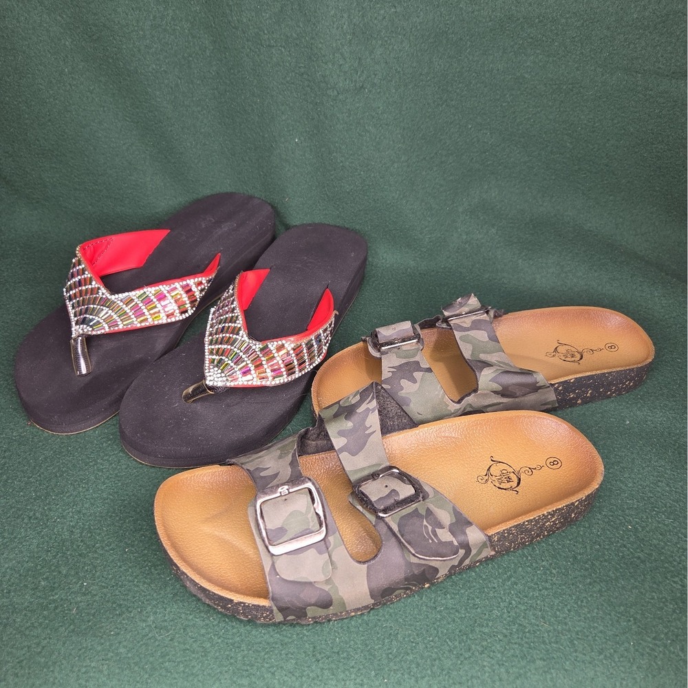 Womens size 8 Reebok flip flops and Sole Mates sandals 2 pair ready to wear